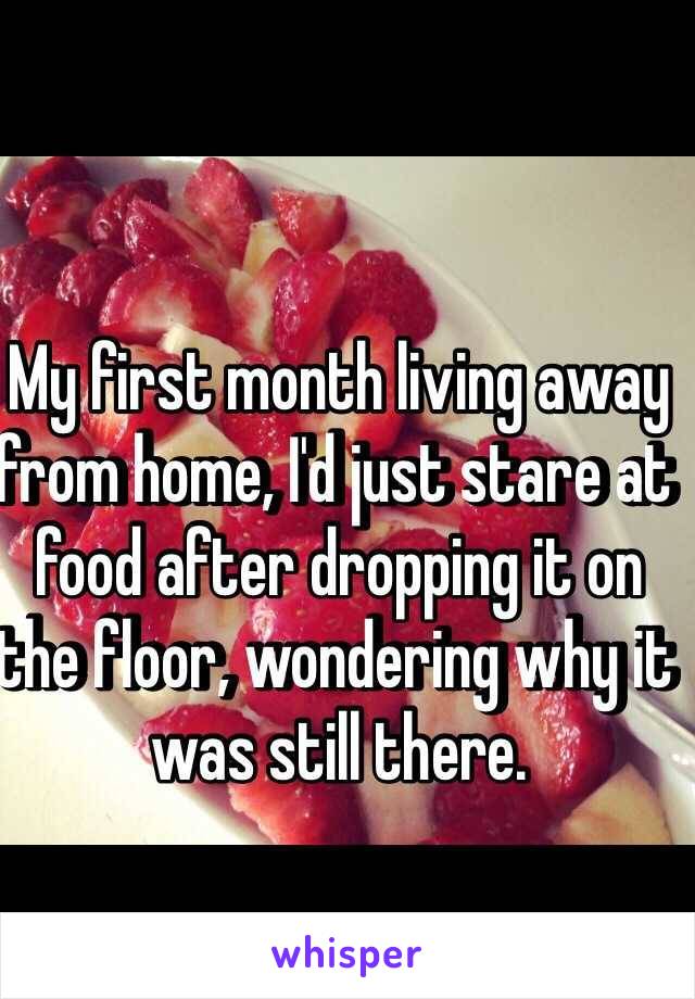 My first month living away from home, I'd just stare at food after dropping it on the floor, wondering why it was still there.