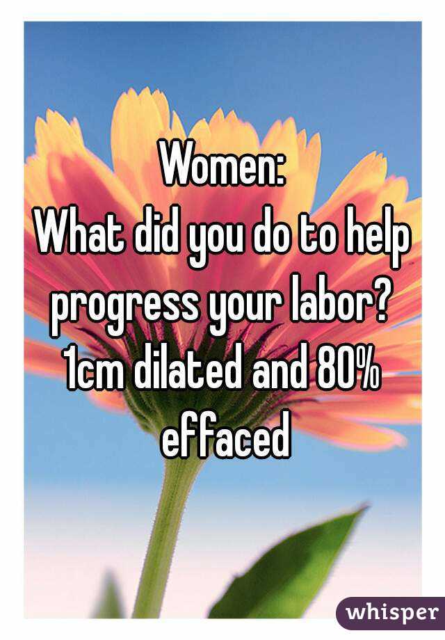 Women:
What did you do to help progress your labor? 
1cm dilated and 80% effaced