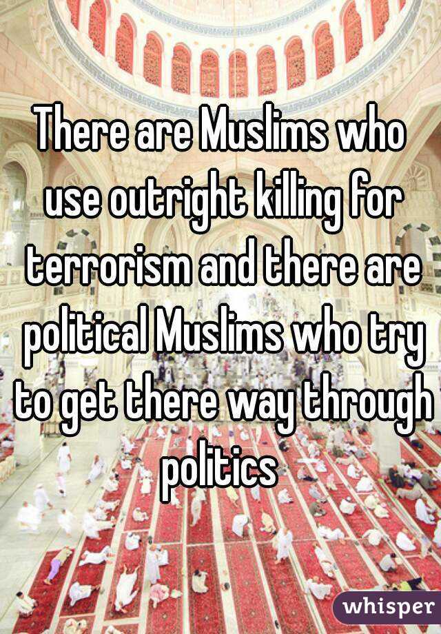 There are Muslims who use outright killing for terrorism and there are political Muslims who try to get there way through politics 