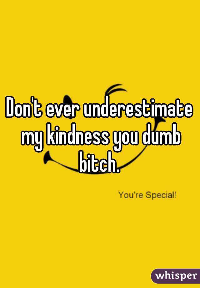 Don't ever underestimate my kindness you dumb bitch. 