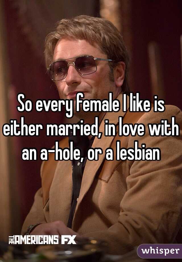 So every female I like is either married, in love with an a-hole, or a lesbian 