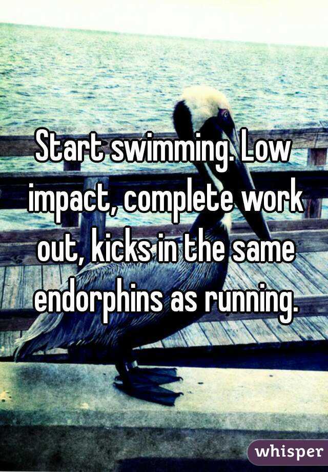 Start swimming. Low impact, complete work out, kicks in the same endorphins as running.