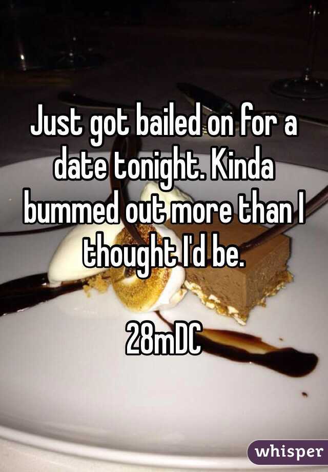 Just got bailed on for a date tonight. Kinda bummed out more than I thought I'd be.

28mDC