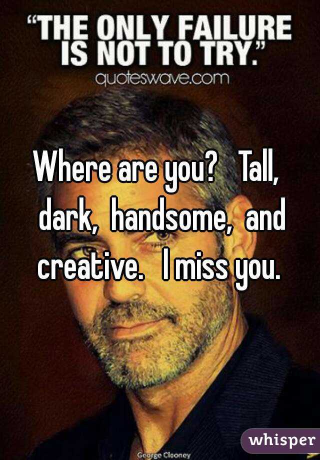 Where are you?   Tall,  dark,  handsome,  and creative.   I miss you. 