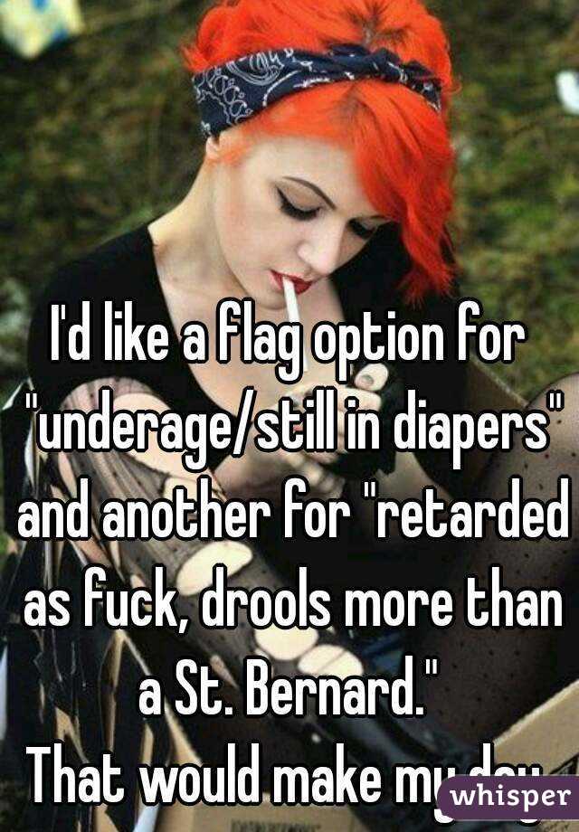 I'd like a flag option for "underage/still in diapers" and another for "retarded as fuck, drools more than a St. Bernard." 
That would make my day.