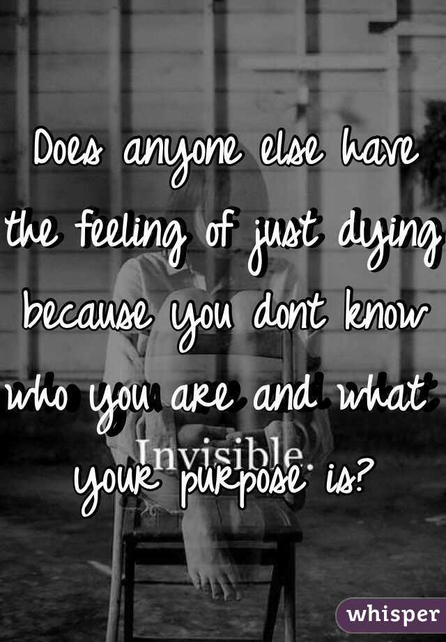 Does anyone else have the feeling of just dying because you dont know who you are and what your purpose is?
