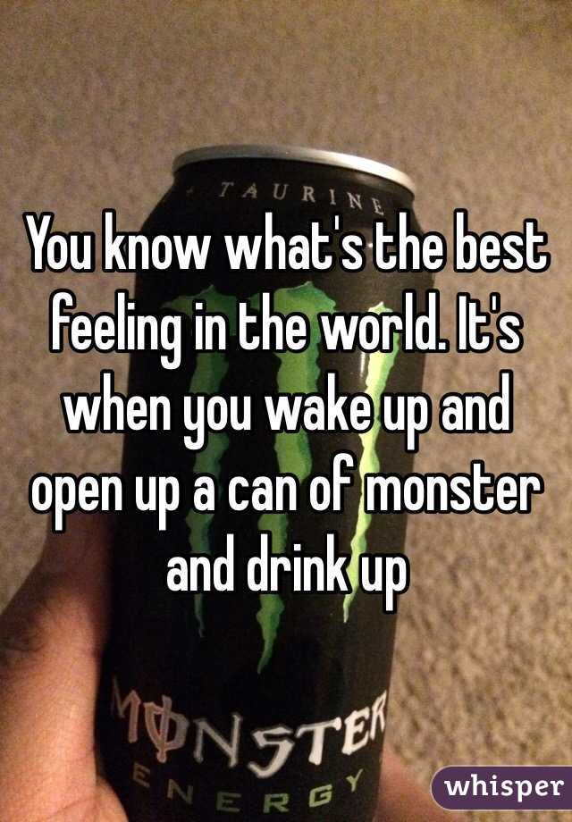 You know what's the best feeling in the world. It's when you wake up and open up a can of monster and drink up