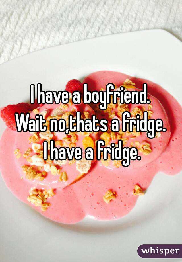 I have a boyfriend.
Wait no,thats a fridge.
 I have a fridge.