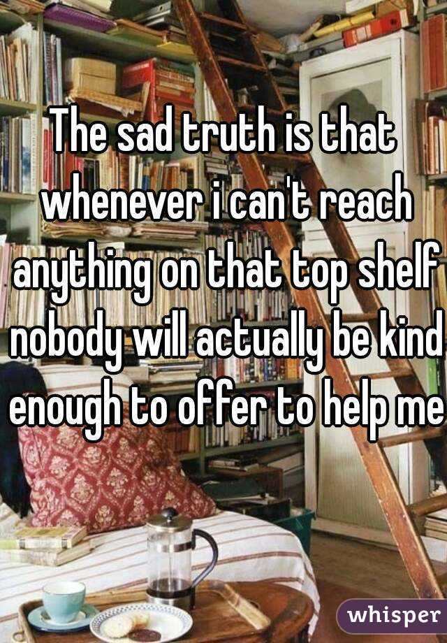 The sad truth is that whenever i can't reach anything on that top shelf nobody will actually be kind enough to offer to help me 