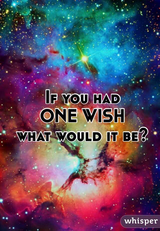 If you had
ONE WISH
what would it be? 