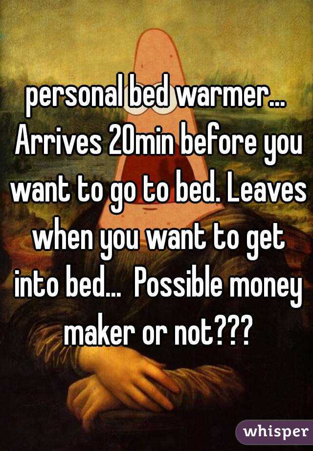 personal bed warmer... Arrives 20min before you want to go to bed. Leaves when you want to get into bed...  Possible money maker or not???