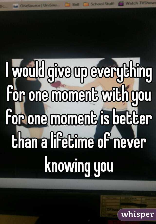  I would give up everything for one moment with you for one moment is better than a lifetime of never knowing you