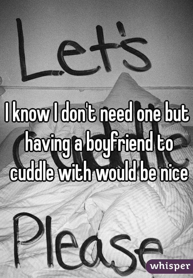 I know I don't need one but having a boyfriend to cuddle with would be nice