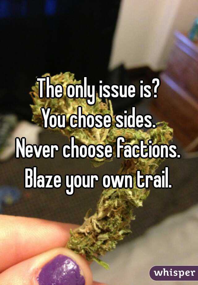 The only issue is?
You chose sides.
Never choose factions.
Blaze your own trail.