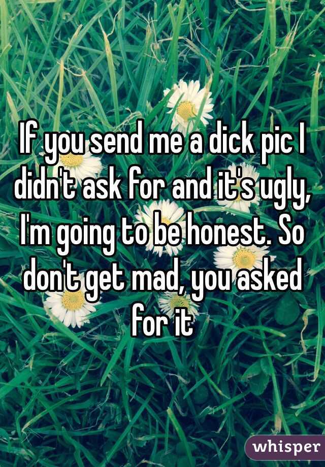 If you send me a dick pic I didn't ask for and it's ugly, I'm going to be honest. So don't get mad, you asked for it 