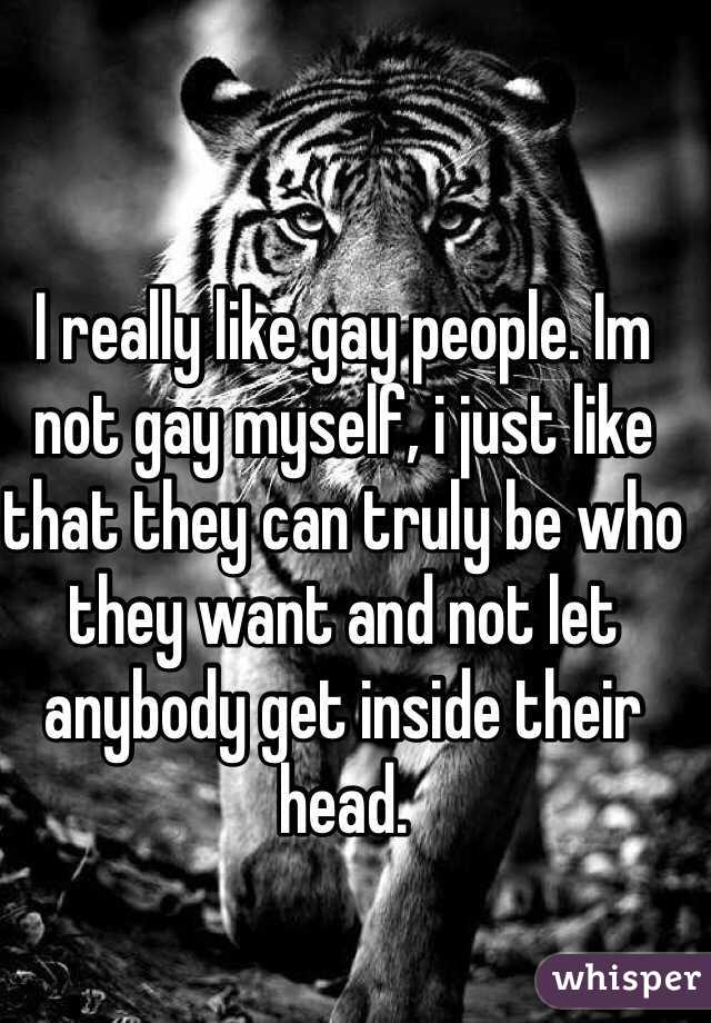 I really like gay people. Im not gay myself, i just like that they can truly be who they want and not let anybody get inside their head. 