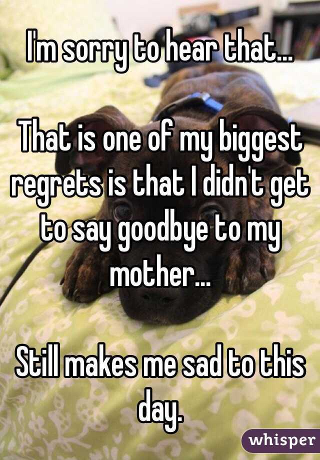 I'm sorry to hear that...

That is one of my biggest regrets is that I didn't get to say goodbye to my mother...

Still makes me sad to this day.