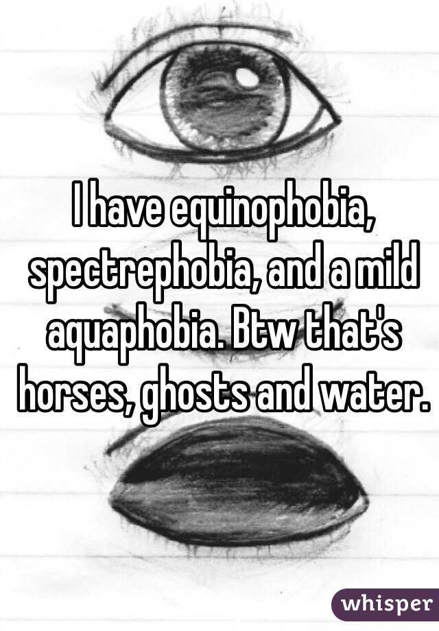 I have equinophobia, spectrephobia, and a mild aquaphobia. Btw that's horses, ghosts and water.