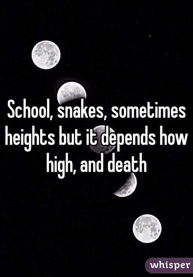 School, snakes, sometimes heights but it depends how high, and death 