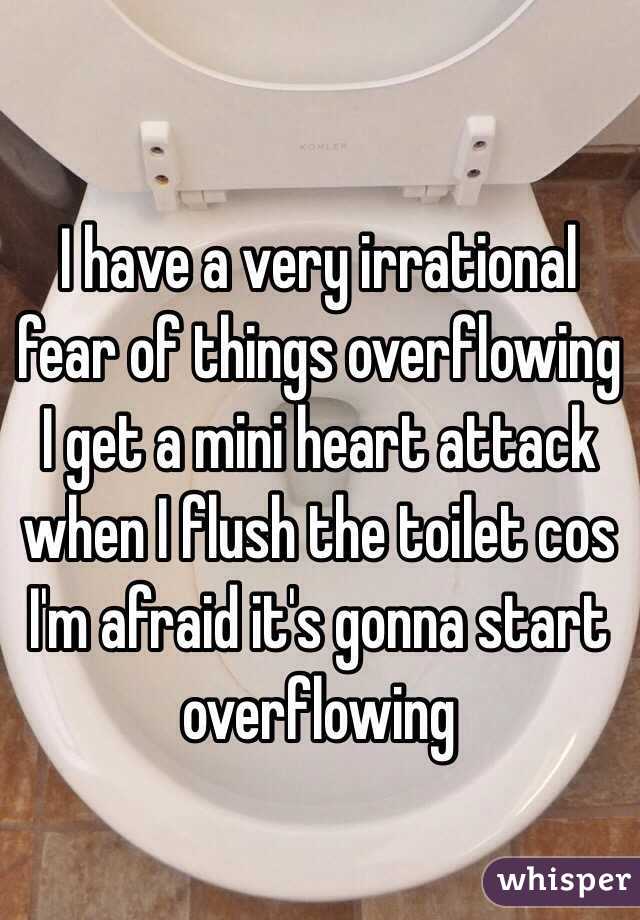 I have a very irrational fear of things overflowing
I get a mini heart attack when I flush the toilet cos I'm afraid it's gonna start overflowing