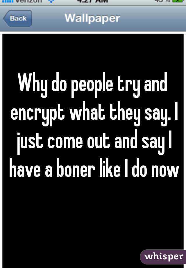 Why do people try and encrypt what they say. I just come out and say I have a boner like I do now