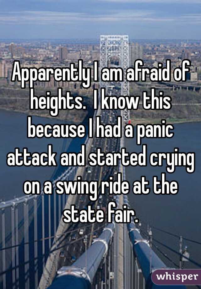 Apparently I am afraid of  heights.  I know this because I had a panic attack and started crying on a swing ride at the state fair.  