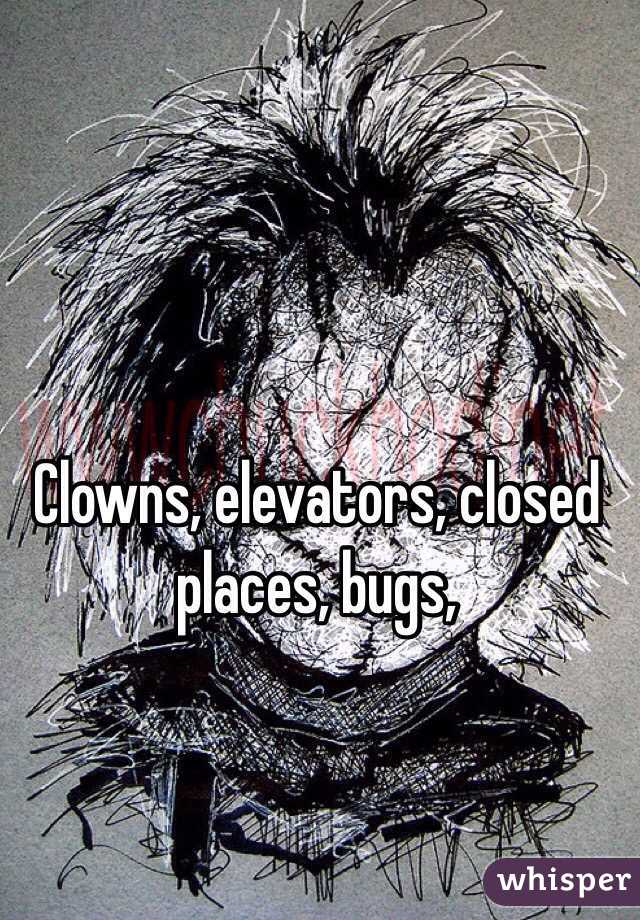 Clowns, elevators, closed places, bugs,  