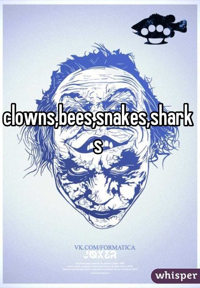 clowns,bees,snakes,sharks