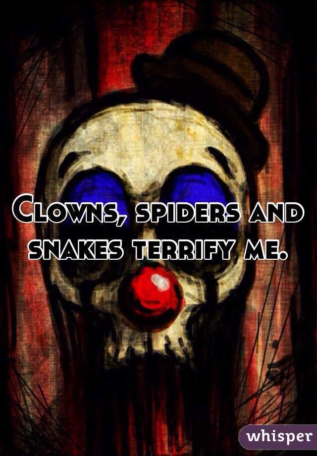 Clowns, spiders and snakes terrify me.