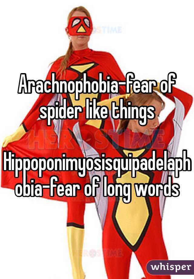 Arachnophobia-fear of spider like things

Hippoponimyosisquipadelaphobia-fear of long words