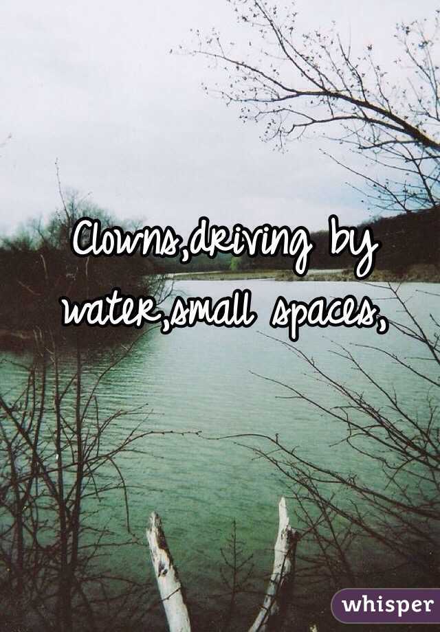 Clowns,driving by water,small spaces,