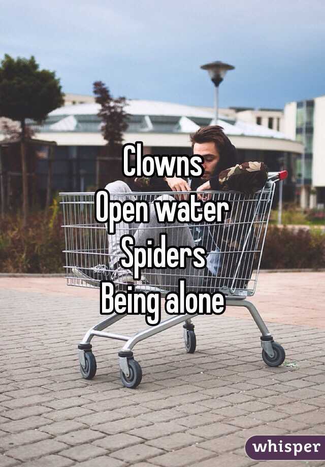 Clowns 
Open water 
Spiders
Being alone
