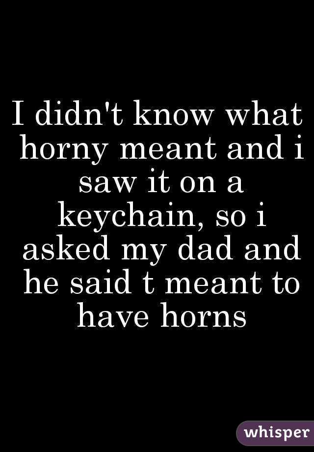 I didn't know what horny meant and i saw it on a keychain, so i asked my dad and he said t meant to have horns