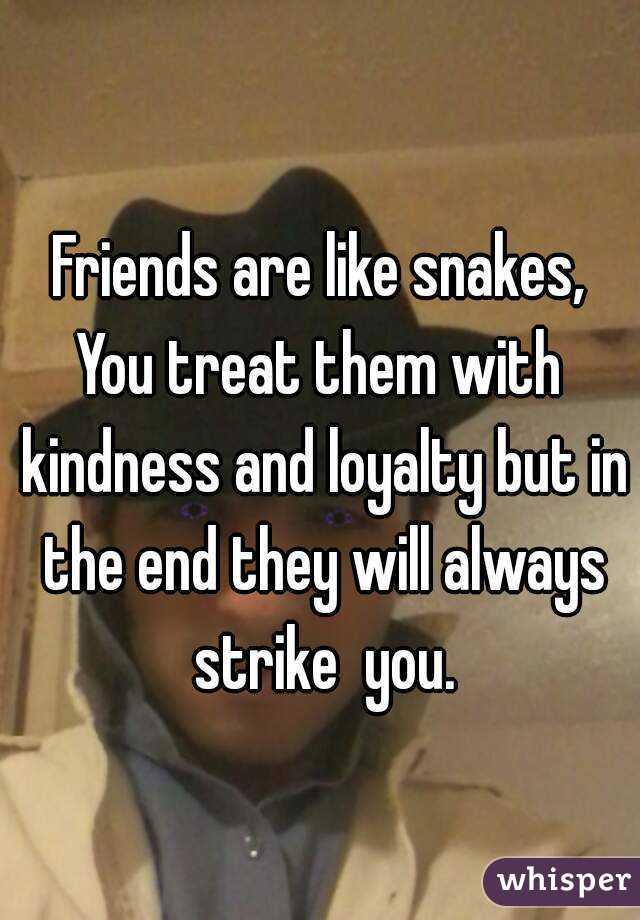 Friends are like snakes,
You treat them with kindness and loyalty but in the end they will always strike  you.