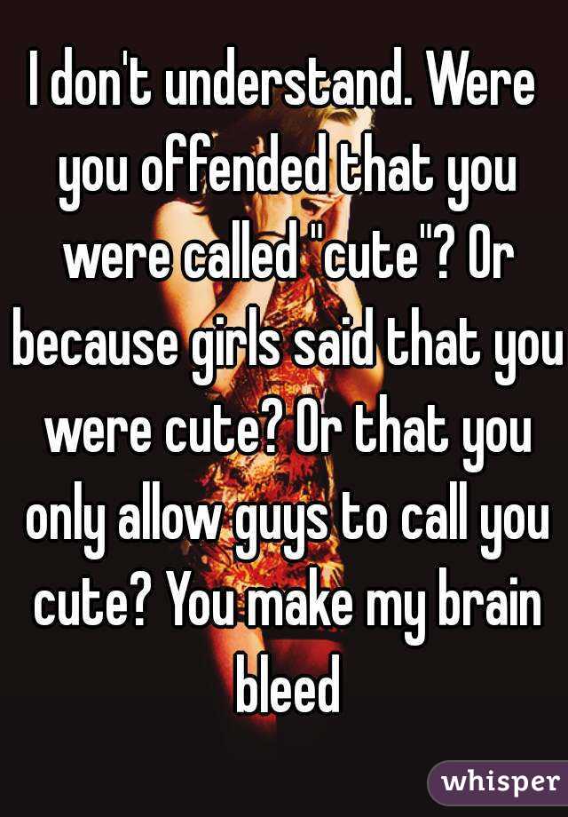 I don't understand. Were you offended that you were called "cute"? Or because girls said that you were cute? Or that you only allow guys to call you cute? You make my brain bleed