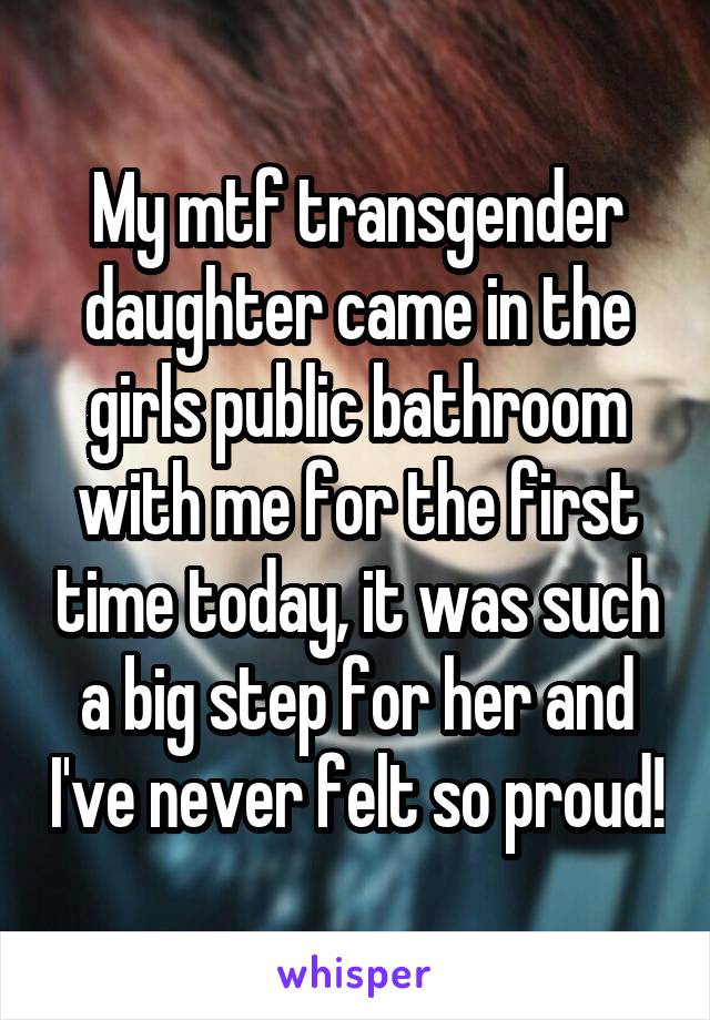 My mtf transgender daughter came in the girls public bathroom with me for the first time today, it was such a big step for her and I've never felt so proud!