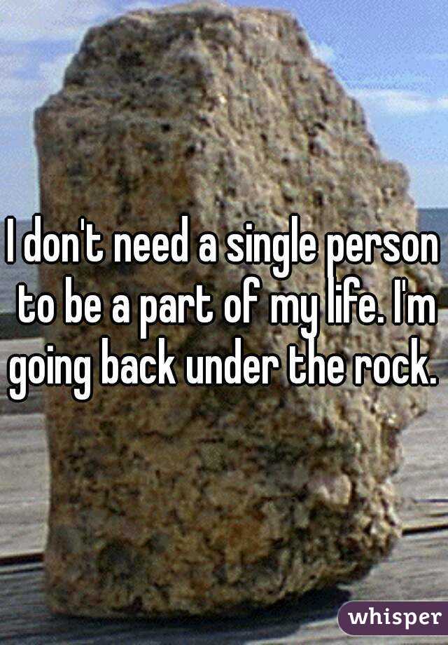 I don't need a single person to be a part of my life. I'm going back under the rock. 