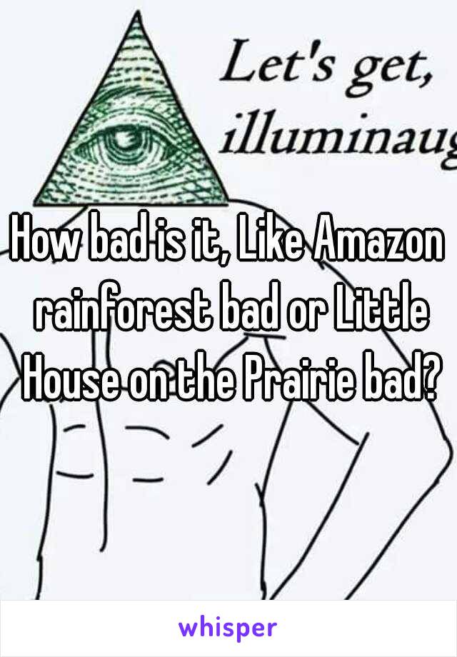 How bad is it, Like Amazon rainforest bad or Little House on the Prairie bad?