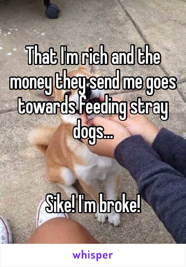 That I'm rich and the money they send me goes towards feeding stray dogs... 


Sike! I'm broke! 