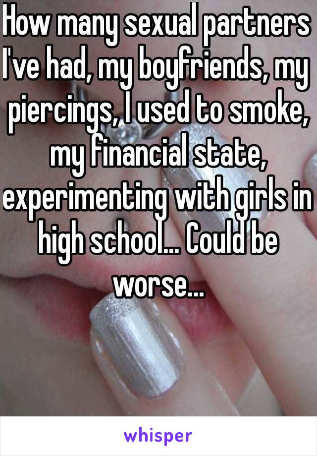 How many sexual partners I've had, my boyfriends, my piercings, I used to smoke, my financial state, experimenting with girls in high school... Could be worse...