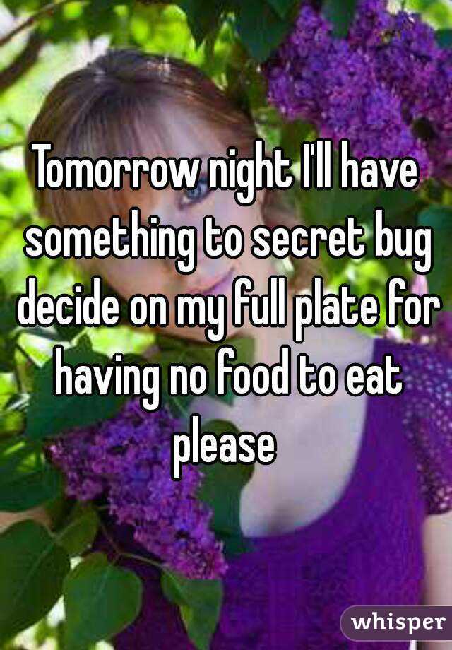 Tomorrow night I'll have something to secret bug decide on my full plate for having no food to eat please 