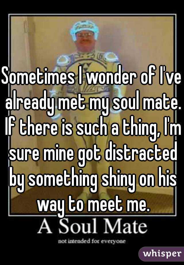 Sometimes I wonder of I've already met my soul mate. If there is such a thing, I'm sure mine got distracted by something shiny on his way to meet me.