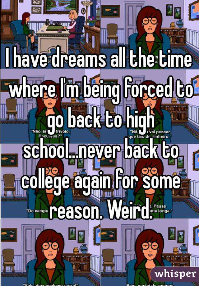 I have dreams all the time where I'm being forced to go back to high school...never back to college again for some reason. Weird.