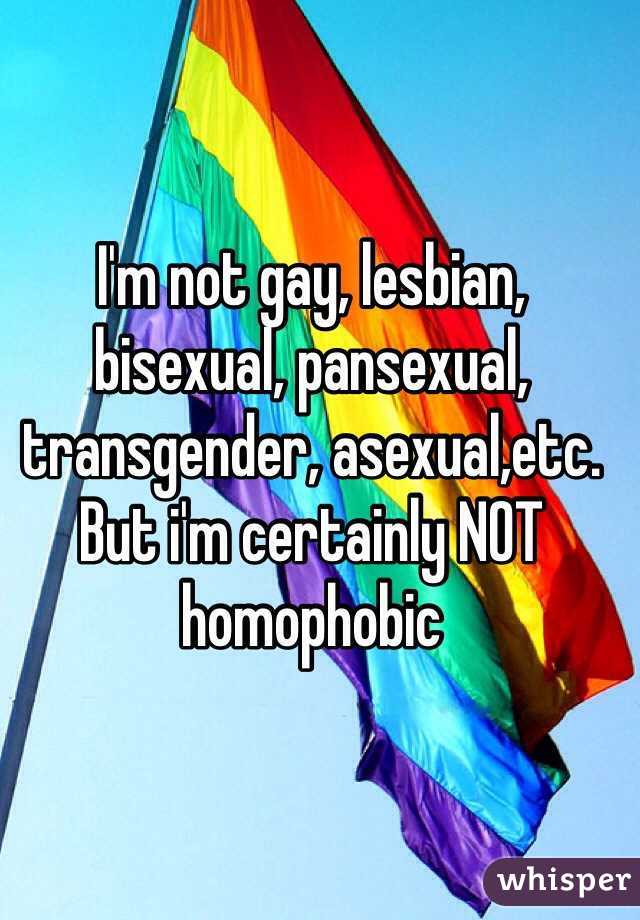 I'm not gay, lesbian, bisexual, pansexual, transgender, asexual,etc. But i'm certainly NOT homophobic
