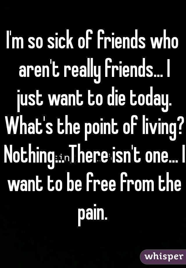 I'm so sick of friends who aren't really friends... I just want to die today. What's the point of living? Nothing... There isn't one... I want to be free from the pain. 