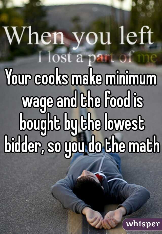 Your cooks make minimum wage and the food is bought by the lowest bidder, so you do the math