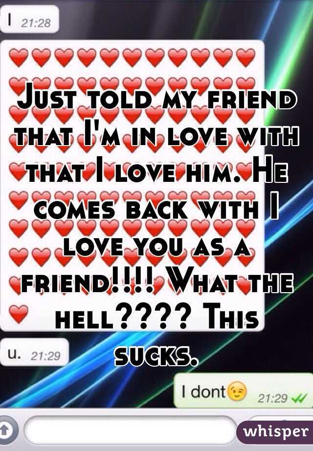 Just told my friend that I'm in love with that I love him. He comes back with I love you as a friend!!!! What the hell???? This sucks.