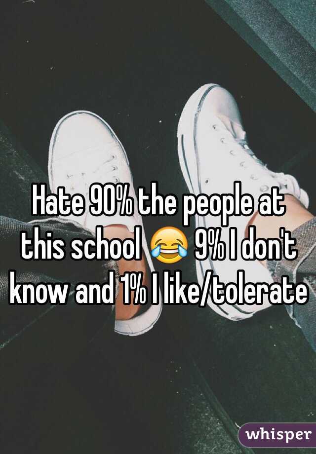 Hate 90% the people at this school 😂 9% I don't know and 1% I like/tolerate