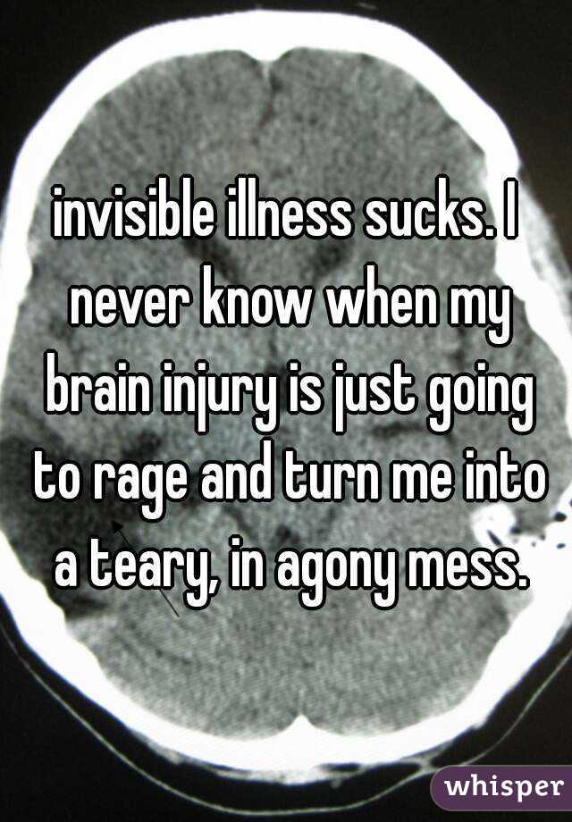 invisible illness sucks. I never know when my brain injury is just going to rage and turn me into a teary, in agony mess.