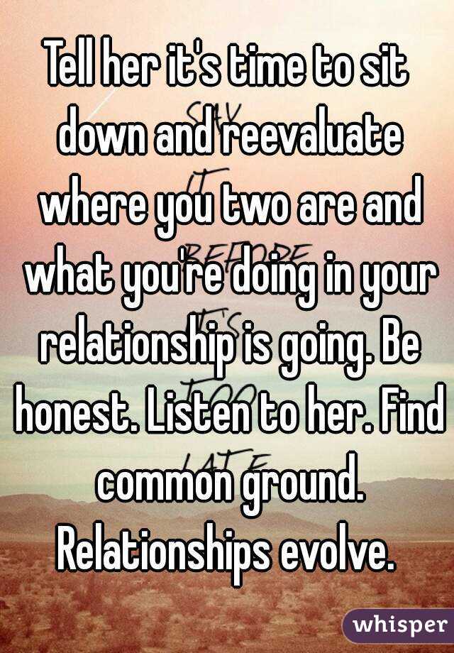 Tell her it's time to sit down and reevaluate where you two are and what you're doing in your relationship is going. Be honest. Listen to her. Find common ground. Relationships evolve. 